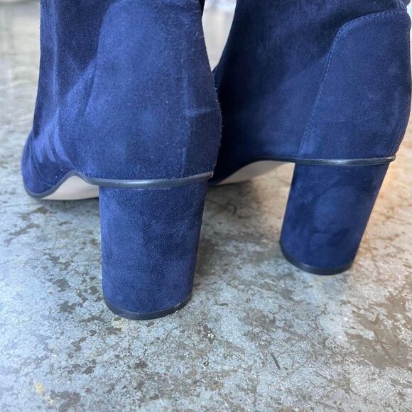 Stuart Weitzman Margot 75 Navy Blue Suede Ankle Sock Booties Block Heel 8.5 - Picture 3 of 11